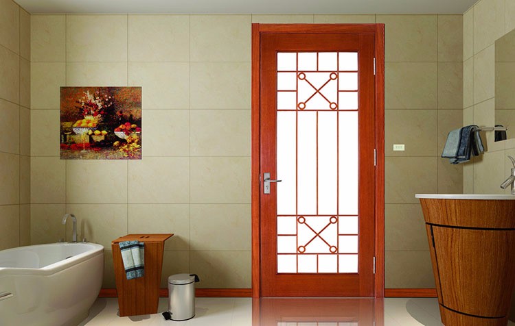 Sapele wood color full lite bathtub shower glass door